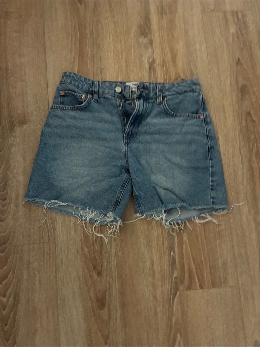 twik Distressed Raw-Hem Denim Shorts - Light Blue